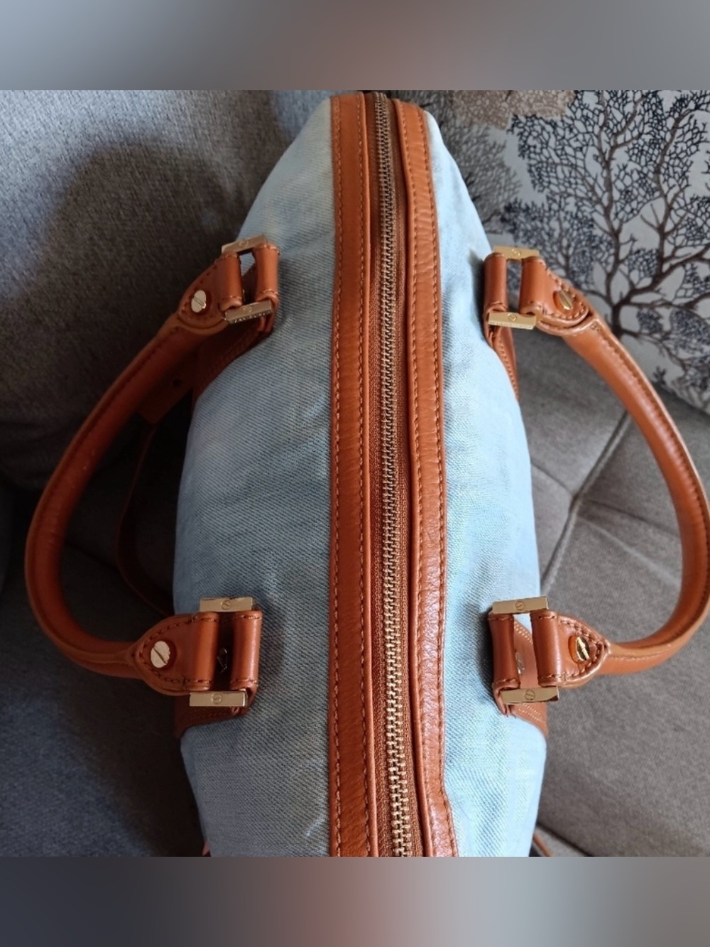 Tory Burch Light Blue Denim Bag with Tan Leather Trim - Picture 5 of 5